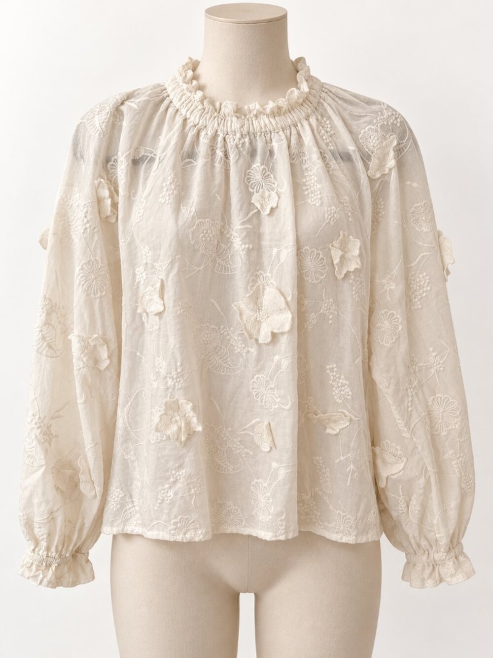 NWT Jennifer & Grace Ivory Embroidered 3D Floral Blouse M
